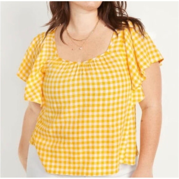 Old Navy Gingham Linen-Blend Tie-Back‎ Flutter-Sleeve Plus Sz 4x Picnic Casual - Picture 5 of 7